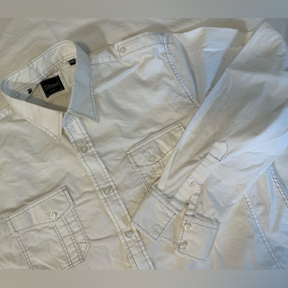 7 Diamonds Button Down Shirt Mens XXL Long Sleeve‎ White Gray Stitching